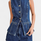 Raya Chaleco Denim sin Mangas y Shorts de Talle Alto
