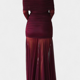 Cornella Vestido Maxi Strapless con Fruncidos Esculturales