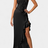 Cindy Vestido Midi Corsé con Volantes Asimétricos