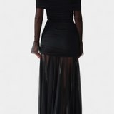 Cornella Vestido Maxi Strapless con Fruncidos Esculturales