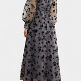 Iolanda Vestido Maxi de Encaje Floral con Mangas de Linterna