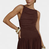 Maddy Vestido Maxi sin Mangas con Drapeado Lateral