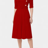 Zandie Vestido con Pliegues y Botones Decorativos