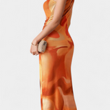 Helaia Vestido Largo con Abertura y Estampado Digital