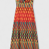 Janis Vestido Maxi con Estampado Artístico y Escote Halter Sweetheart