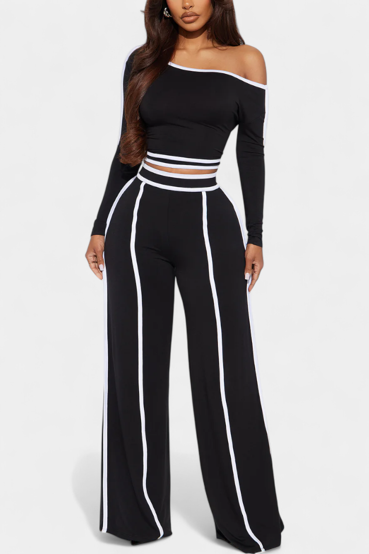 Krystelle Conjunto Off-Shoulder con Pantalón de Corte Recto