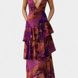 Domenica Vestido de Gasa con Escote en V y Capas Fluídas
