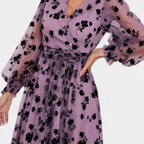 Iolanda Vestido Maxi de Encaje Floral con Mangas de Linterna