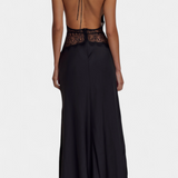 Ashanty Vestido Largo con Escote Halter y Cintura de Encaje Transparente