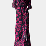 Sima Vestido Cruzado Estampado con Escote en V y Mangas Acampanadas