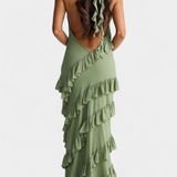 Padeline Vestido Maxi con Volantes y Espalda Abierta