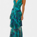Domenica Vestido de Gasa con Escote en V y Capas Fluídas