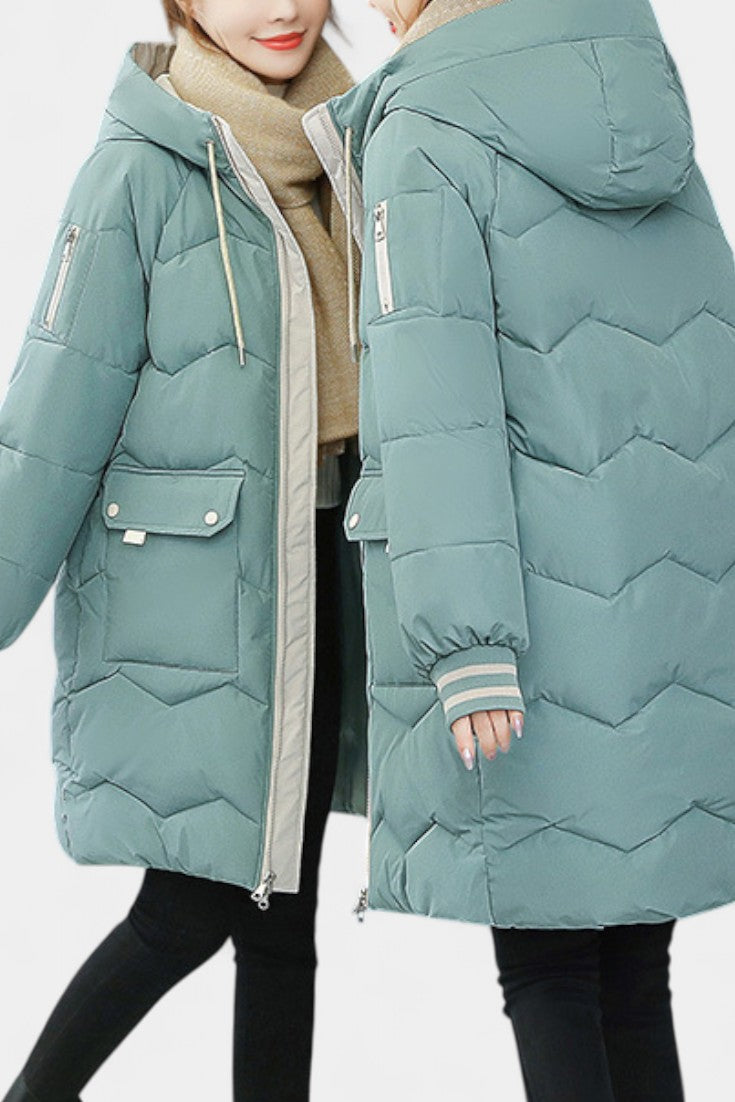 Belle Abrigo de Invierno con Cremallera y Capucha