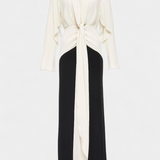 Slyune Vestido Maxi de Noche con Escote en V y Contraste