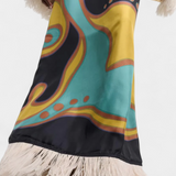 Kiara Vestido Maxi Retro con Flecos de Plumas