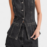 Raya Chaleco Denim sin Mangas y Shorts de Talle Alto