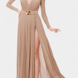 Raisa Vestido Largo Plisado con Escote Profundo