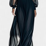 Aurelia Vestido Maxi de Gasa Plisada con Transparencias