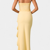 Cindy Vestido Midi Corsé con Volantes Asimétricos