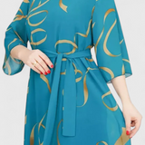 Ame Vestido Midi Estampado con Cinturón y Corte Versátil