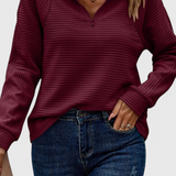 Helene Jersey de Cuello en V con Cremallera y Manga Larga
