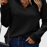 Helene Jersey de Cuello en V con Cremallera y Manga Larga