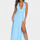 Latisha Vestido de Cuello Halter y Gran Abertura